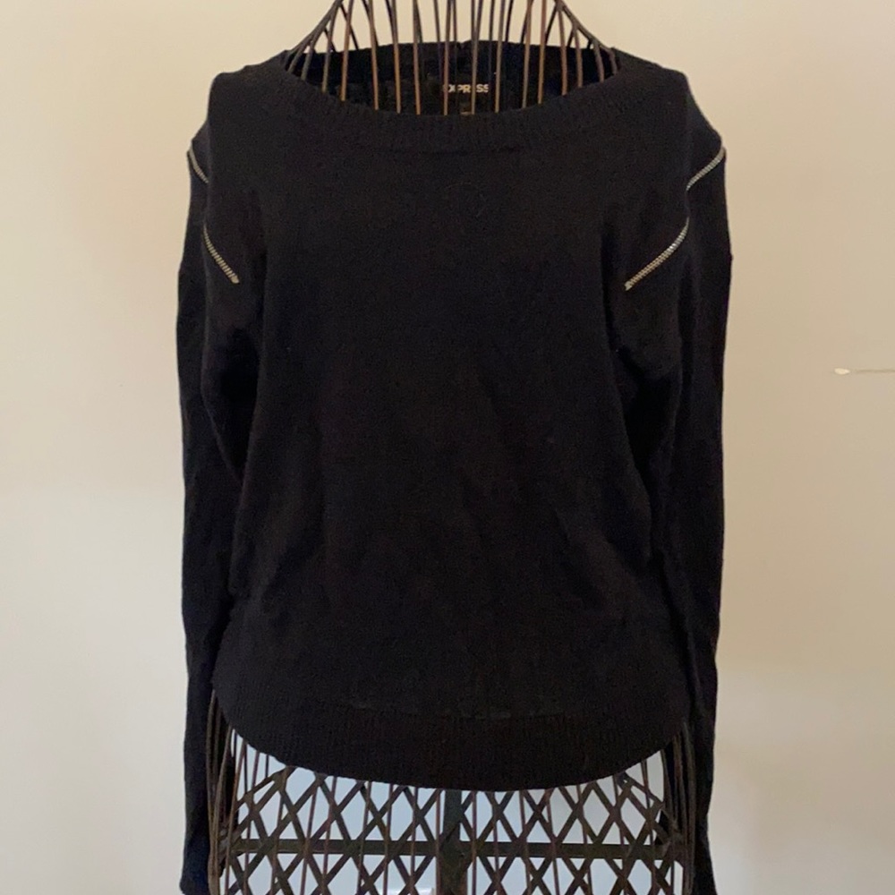Express Black Cropped Zipper Detailed Sweater